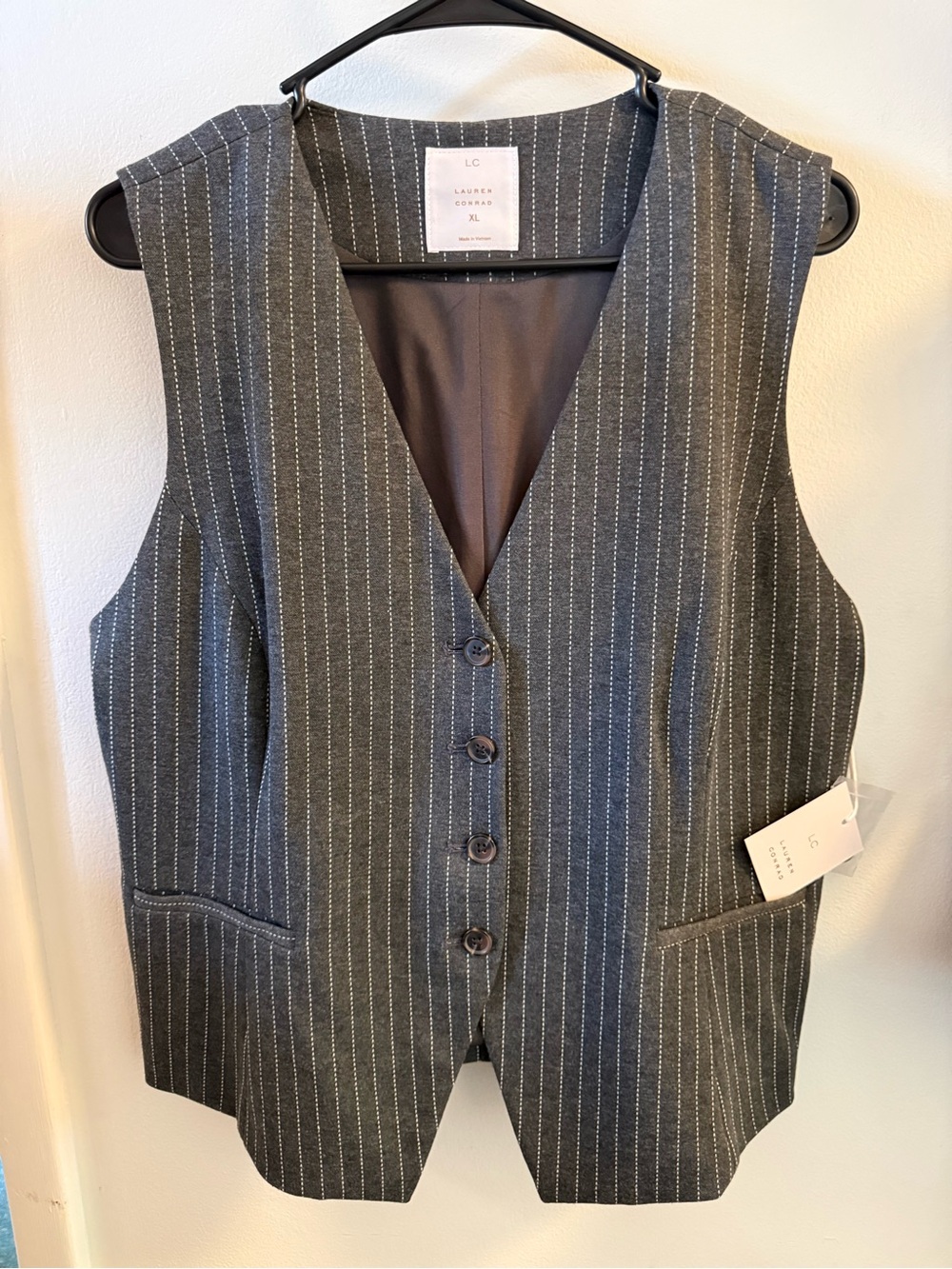 LC Lauren Conrad Gray Pinstripe Vest